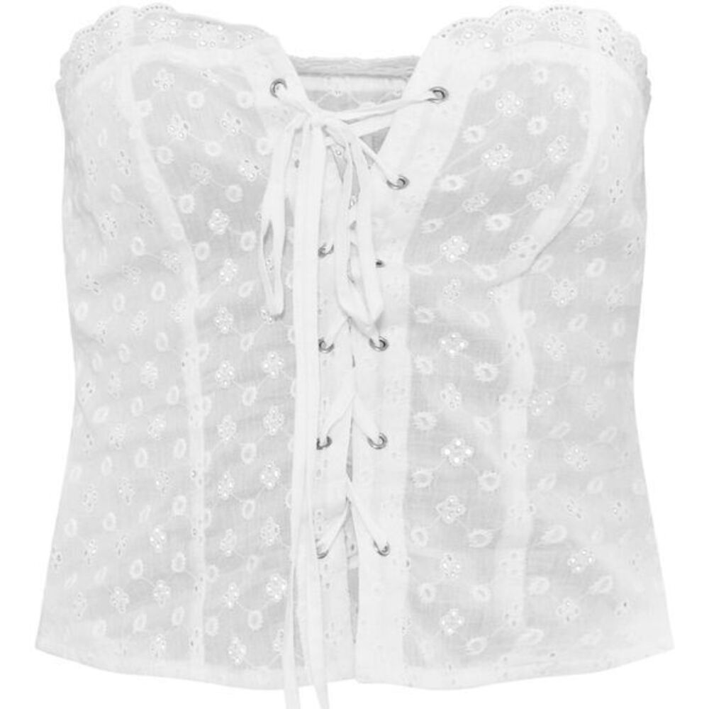 White Broderie Lace Up Front Cropped‎ Top Size US 12 - UK 16 - Picture 2 of 7
